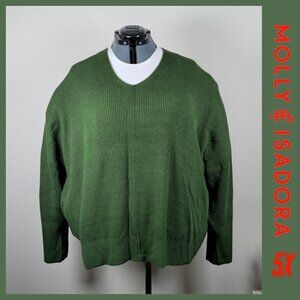 Molly & Isadora Green Ribbed‎ V-Neck Pullover Sweater 5X (EUC)